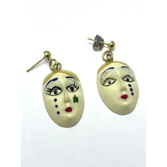 Vintage Art Deco Lady Dangle Earrings